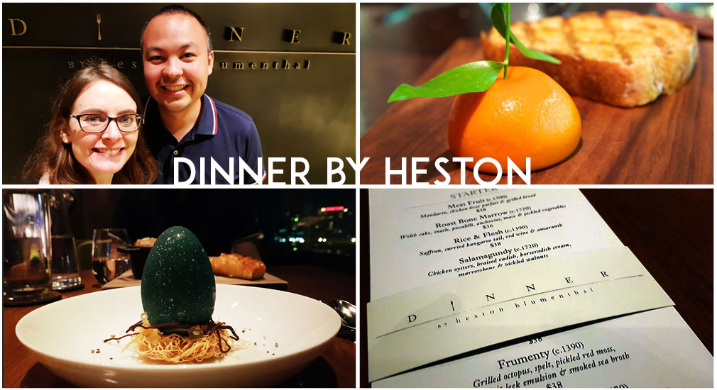 We dined at Heston Blumenthal's Dinner By Heston in Melbourne. Highlights included the 'meat fruit' entree which has the appearance of an orange but is a chicken parfait inside.