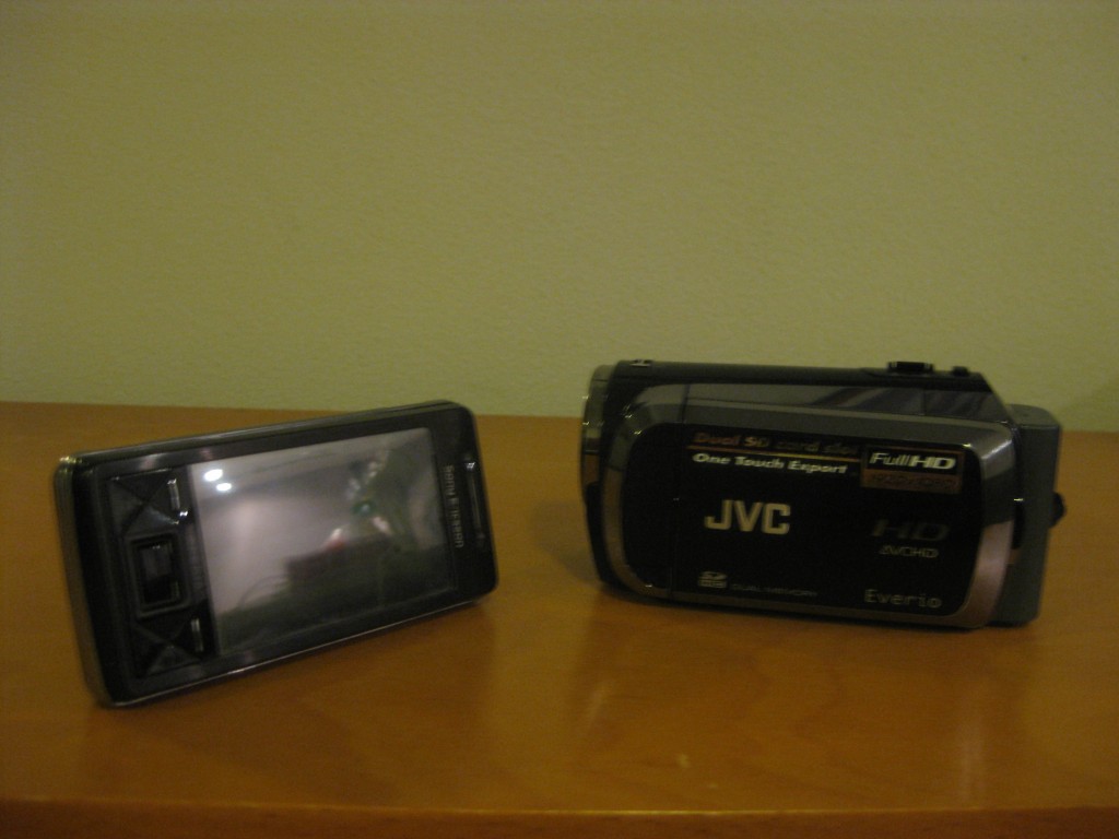 New JVC video camera is small, or Xperia is huge.  Take your pick.