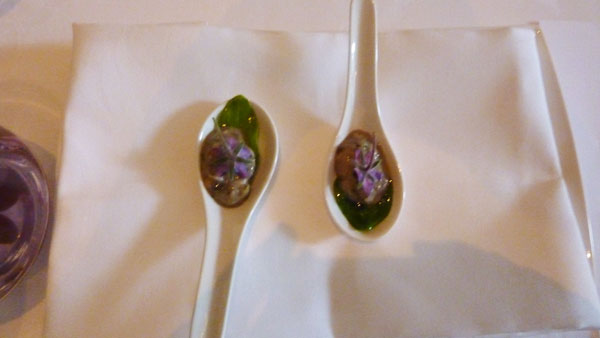 Amuse Bouche - kicked things off with an edible flower and mint combination.  Didn't look terribly appetizing but it was tasty