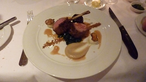 Roasted lamb rack with cumin spiced neck confit, labna and eggplant