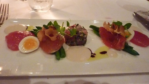 Tuna sashimi with quail egg