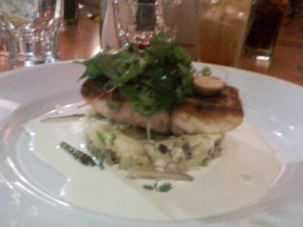 Grilled white fish, pommes écrasée, warm aioli, cornichons, caperberries & shallots. 