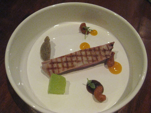 Duck, melon, candy cashews, aubergine, perilla leaf