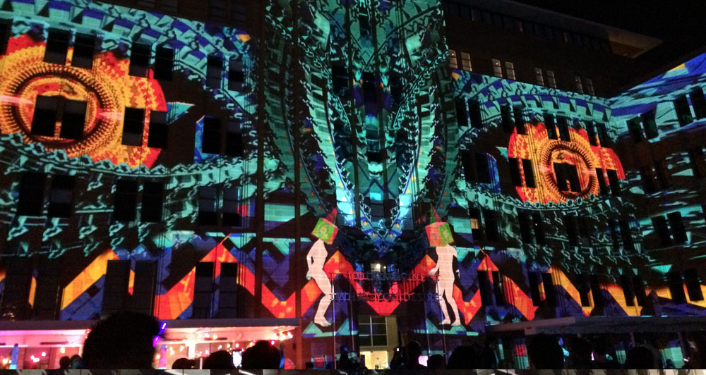Enjoying the bright lights and spectacle of Vivid Festival.