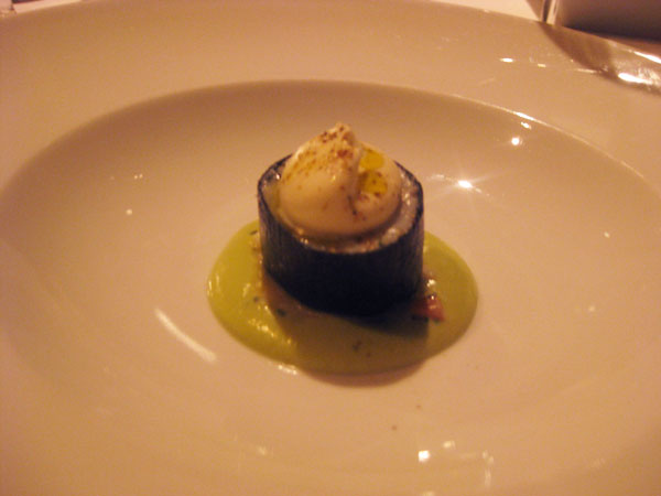 Terrine of spanner crab in avocado soup